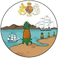 Badge of the British Leeward Islands, which featured on the colony's flag from 1871 to 1952.