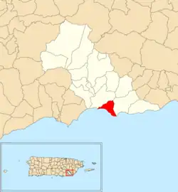 Location of Bajo within the municipality of Patillas shown in red