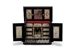 An engraved mother-of-pearl inlaid baleen and ebony table cabinet attributed or by Herman Doomer, vetted and sold as such at Tefaf Maastricht, 2023