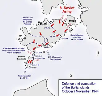 A map depicting the fighting on Saaremaa island