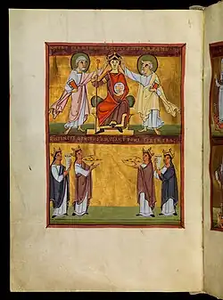 Otto III or Henry II crowned by saints, Bamberg Apocalypse