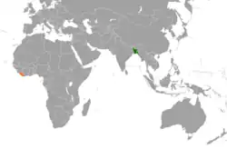 Map indicating locations of Bangladesh and Liberia