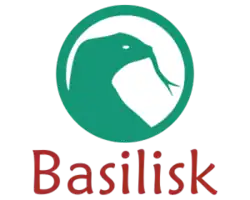 The logo of Basilisk, a green snake head in a white circle