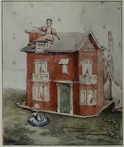 Illustration of dolls and dollhouse, by Beatrix Potter, from The Tale of Two Bad Mice, England, 1904
