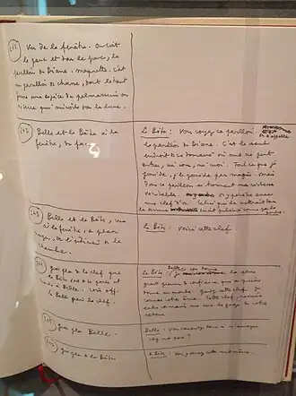 A handwritten page of the Beauty and the Beast scenario by Cocteau (1946)