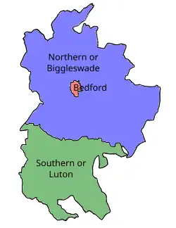 Map of parliamentary constituencies in Bedfordshire 1885–1918