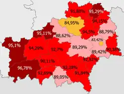 Belarusians in the region &nbsp;&nbsp;>95% &nbsp;&nbsp;90–95% &nbsp;&nbsp;85–90% &nbsp;&nbsp;<85%