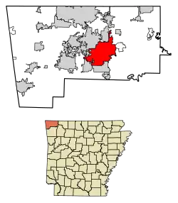 Location of Rogers in Benton County, Arkansas.