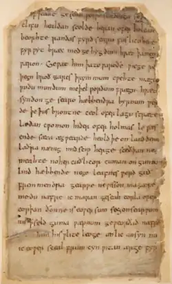 Colour photograph of folio 137r of the Beowulf manuscript