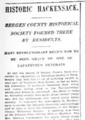 1902 newspaper item about the Bergen County Historical Society, New Jersey