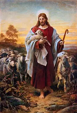 Jesus is depicted as "The Good Shepherd", and the Christians as sheep