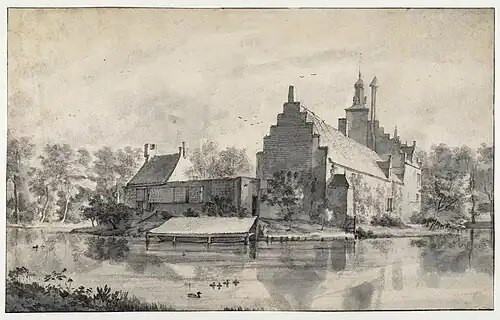 The rear of the castle drawn by Roelant Roghman (1647) (Teylers Museum)