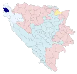 Location of Cazin within Bosnia and Herzegovina