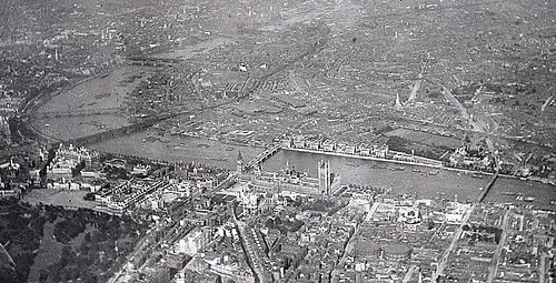 B&W photo of Westminster from the air