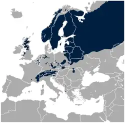 Close up of distribution of black grouse in Europe