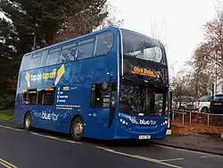 Alexander Dennis Enviro400 in January 2022, working route '7'. The Enviro400 makes up most of the fleet, albeit through different variants.