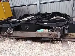 Bogie of a British Rail Class 483 at the Isle of Wight Steam Railway's Train Story exhibit.