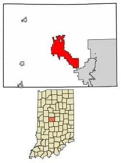 Location of Lebanon in Boone County, Indiana.