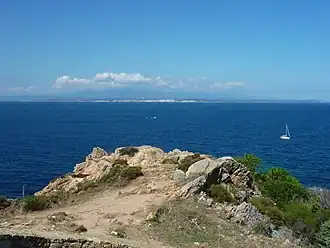 The Strait as seen from Santa Teresa di Gallura in Sardinia; Corsica is in the background.