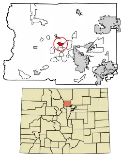 Location of the Glendale CDP in Boulder County, Colorado