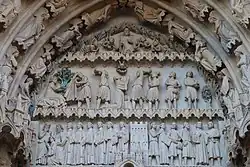 The stoning of Saint Stephen (portal right of center)