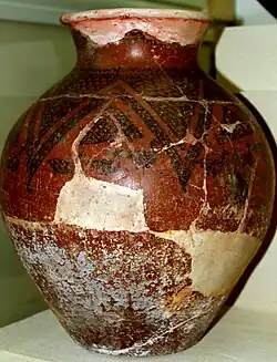 A red and black painted vessel belonging to the period of the Painted Pottery culture discovered in II Kultepe, Azerbaijan History Museum