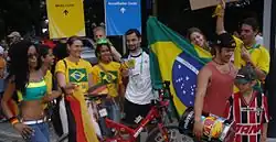 Brazilian fans en route to a game.