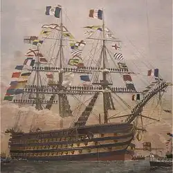 Bretagne manning the yards in honour of Napoléon III