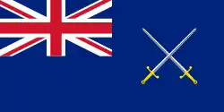 Flag with Union Jack and crossed swords on a blue background