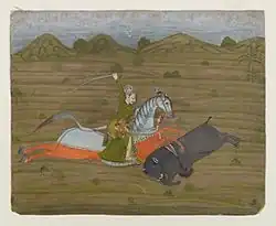 Prince Hunting Wild Boar. Gouache and gold on paper. India, c. 1765
