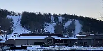 View of a snow-covered ski mountain