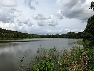 Picture of the Schlosssee lake on an overcast day.