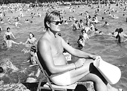 German lifeguard with megaphone, 1969