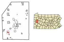 Location of Evans City in Butler County, Pennsylvania.