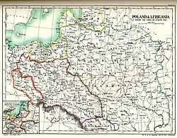 1888 map of Poland and Lithuania circa 1560, before the Union of Lublin (1569) with Lithuania proper