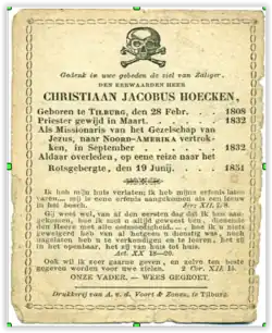 Christiaan Hoecken, Dutch prayer card, 1851