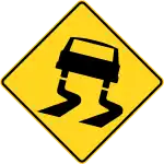 Slippery surface, often accompanied by 0&nbsp;°C