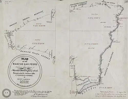 1857 survey mentions freshwater lakes near the Rancho San Pedro–Rancho Palos Verdes border