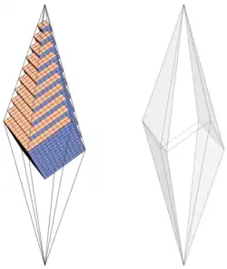 Drawing of calcite crystal assembled from small polyhedra