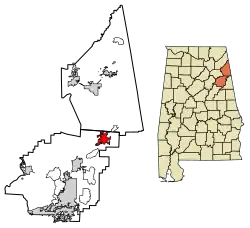 Location of Piedmont in Calhoun County and Cherokee County, Alabama