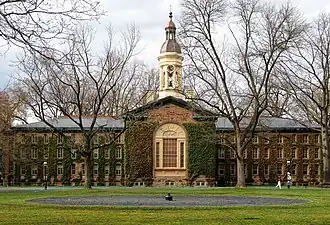 A picture of Nassau Hall, the university's oldest building
