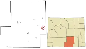 Location in Carbon County and the state of Wyoming.