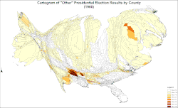 Cartogram of "Other" presidential election results by county