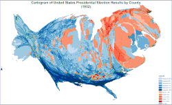 Cartogram of presidential election results by county