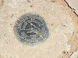 Close-up view of the first Corona Satellite Calibration Target U.S. Corps of Engineers 1967 survey mark.