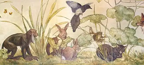 Murals in the Drawing Room depicting Aesop's Fables&nbsp;...