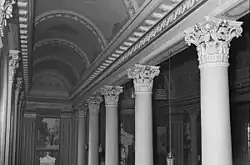 Interior column caps and barrel vault ceiling over the south aisle