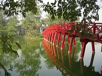 Thê Húc Bridge on Hoàn Kiếm Lake.