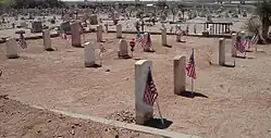The Grand Republic of the Army area, located in the veteran's section of the graveyard, was decorated with flags to honor the veterans buried at Concordia Cemetery in El Paso, Texas, May 28. On Memorial Day, many visitors came to pay their respects to those who have served in the military.