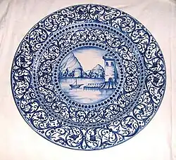 A modern plate from Caltagirone, Sicily, painted in cobalt blue